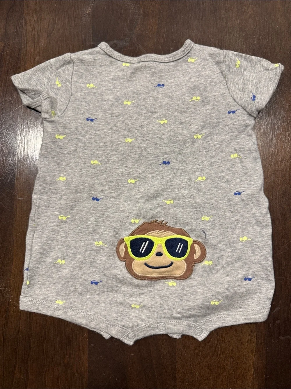 Carter's Gray Romper with Yellow & Blue Monkey Applique